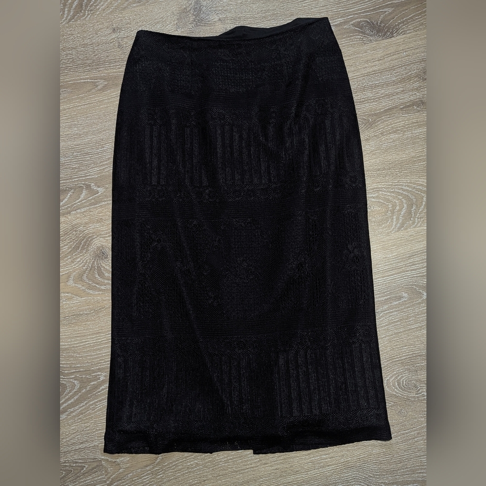 Tara Hall Vintage 90's Black Pencil Skirt Lace Overlay‎ Women's Size 12 Classic